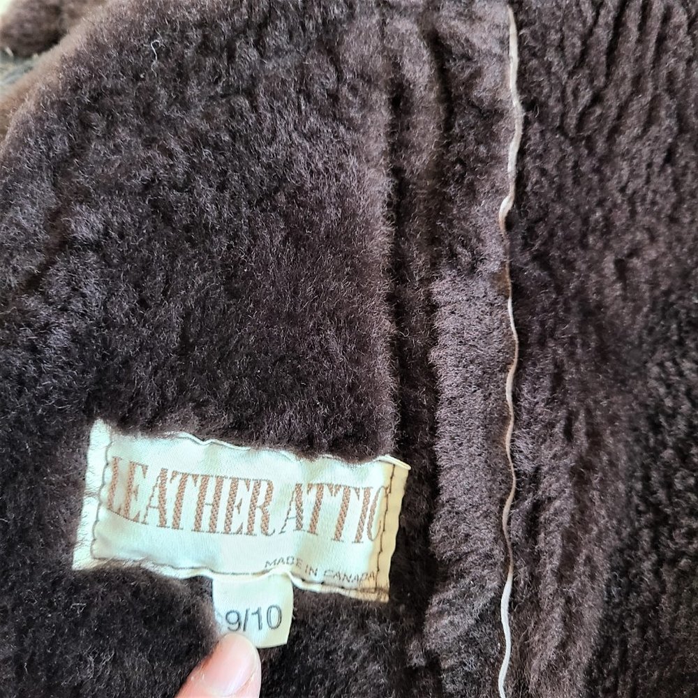 Real shearling/sheepskin Leather Attic Vintage long coat with leather details. - Picture 8 of 16